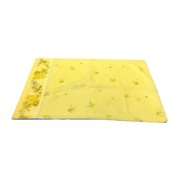 Twin Perma Prest Yellow Floral Set of 2 Flat Sheets 1 Pillowcase Vintage Lot - Picture 4 of 10